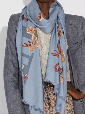 Coach Light Blue Floral Logo Shawl Scarf 73214 new with tags n box